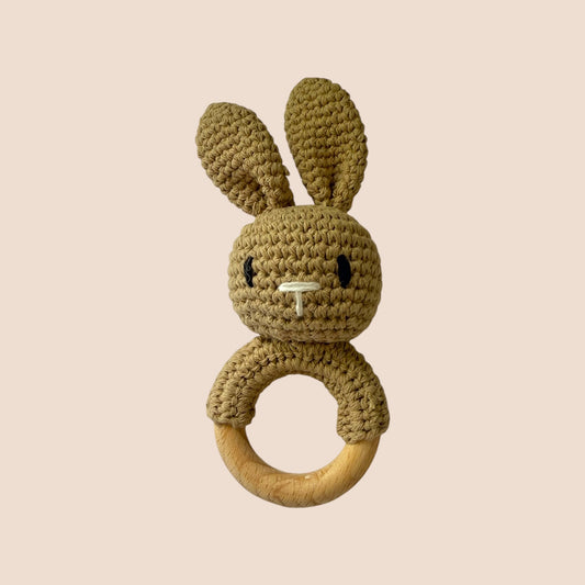 Sunny Hops Crochet Bunny Rattle – Handmade Amigurumi Baby Toy